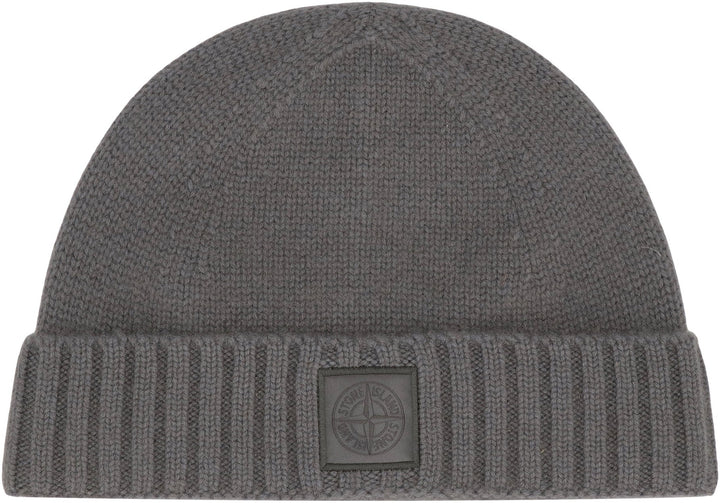 STONE ISLAND Cashmere Hat with Ribbed Cuff and Monochrome Logo