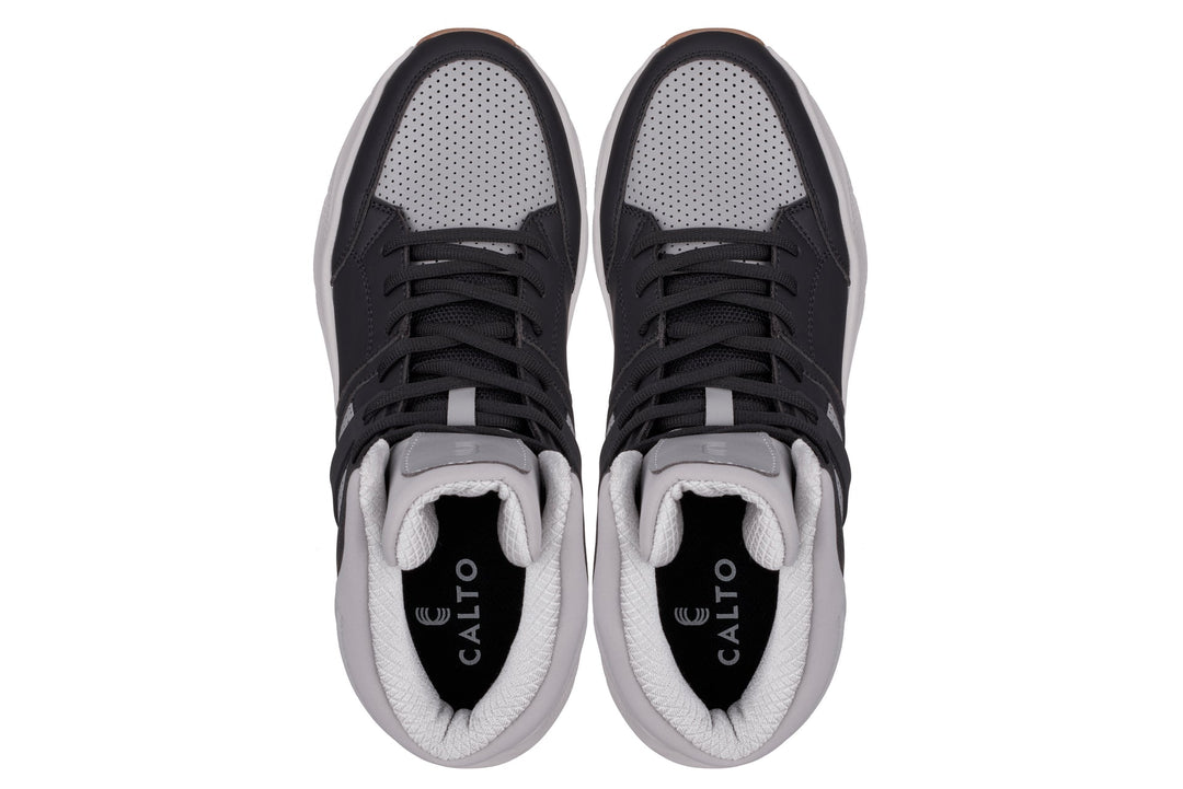 CALTO - S23412 - 3.2 Inches Taller (Black/Grey Sole) - High-Top Height-Boosting Sneaker