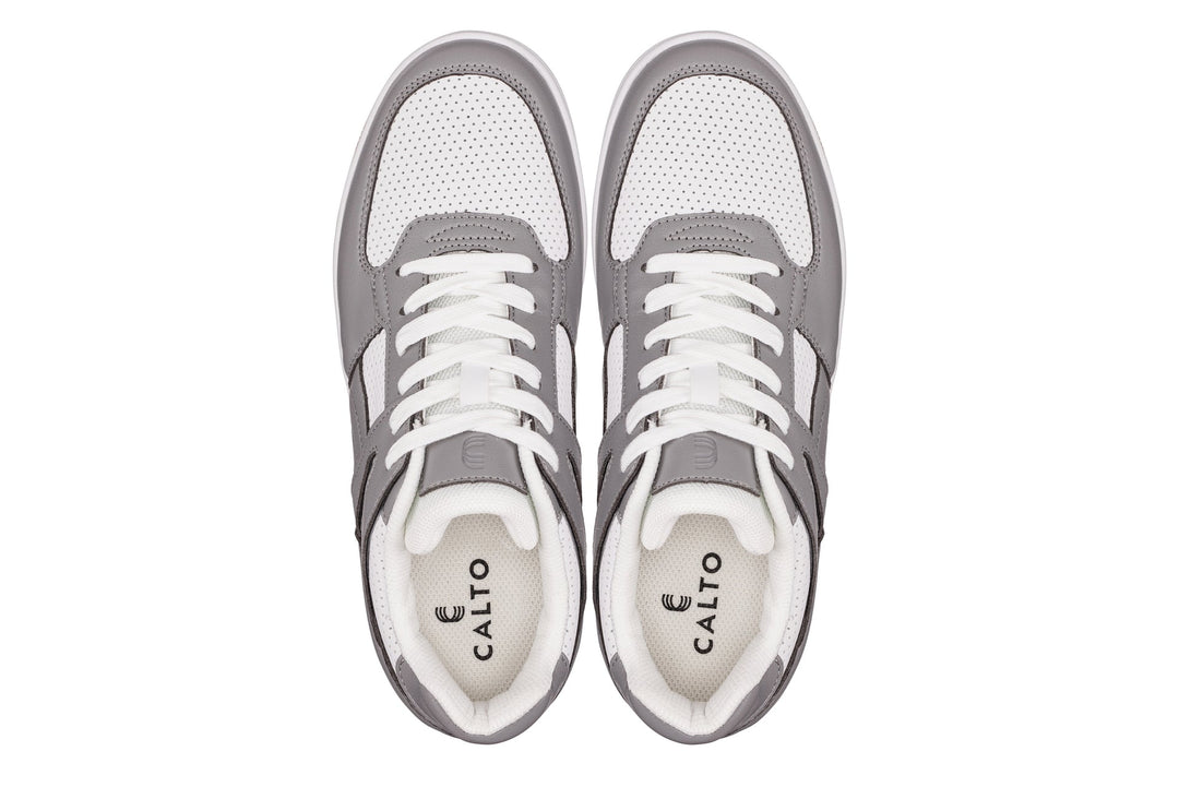 CALTO - S2532 - 2.2 Inches Taller (Grey/White) with Gum Sole - Contemporary Casual Sneaker