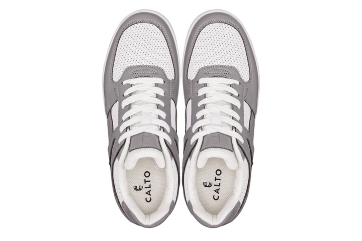 CALTO - S2532 - 2.2 Inches Taller (Grey/White) with Gum Sole - Contemporary Casual Sneaker