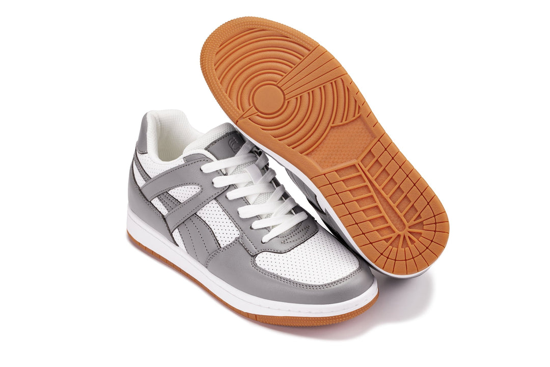 CALTO - S2532 - 2.2 Inches Taller (Grey/White) with Gum Sole - Contemporary Casual Sneaker