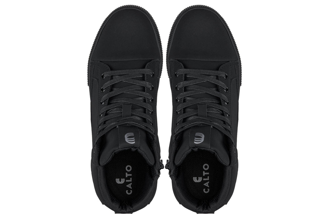 CALTO - S3421 - 2.4 Inches Taller (Black) - Cap Toe High Top Zip-Up Sneaker Boots