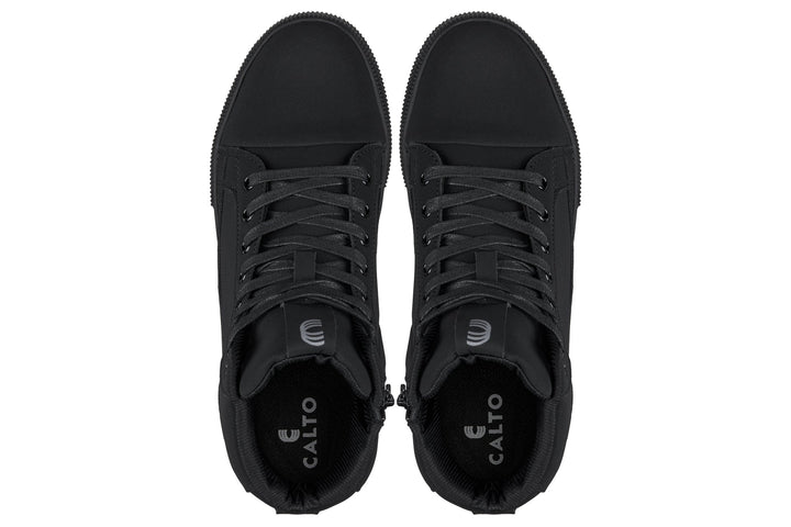 CALTO - S3421 - 2.4 Inches Taller (Black) - Cap Toe High Top Zip-Up Sneaker Boots