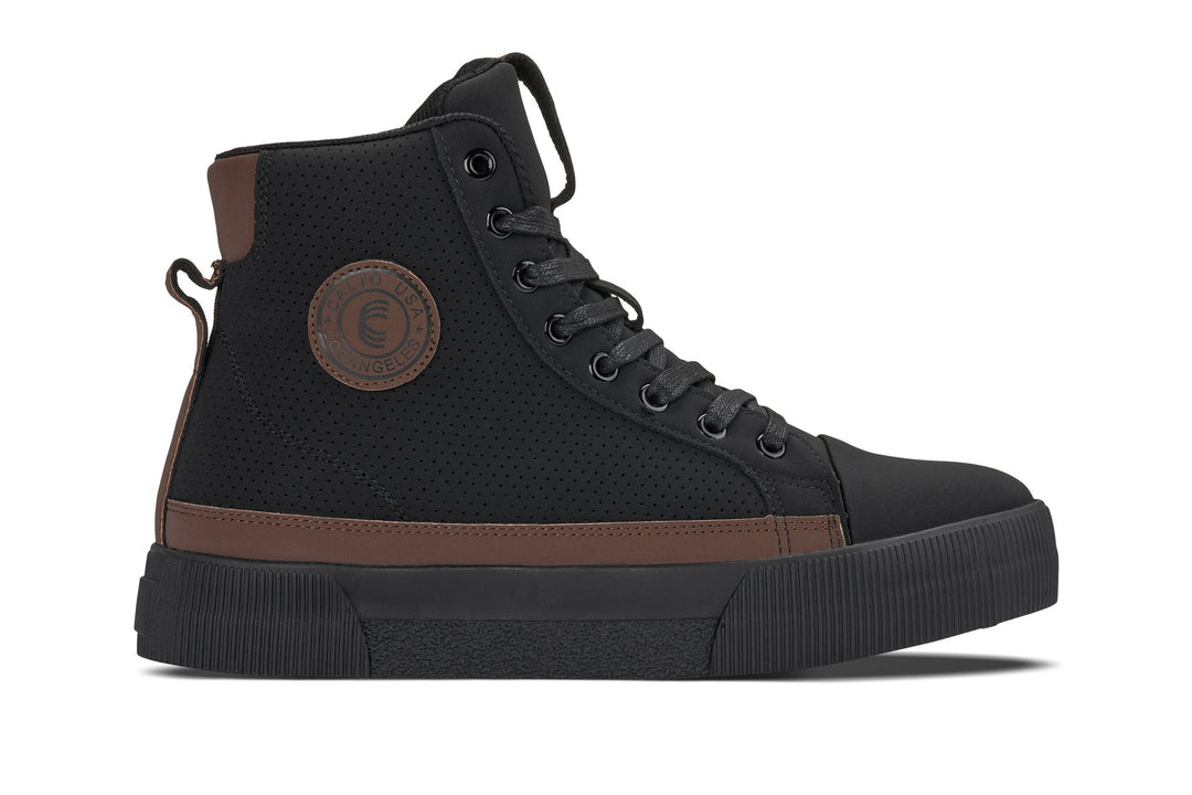 CALTO - S3422 - 2.4 Inches Taller (Black/Coffee Brown) - Cap Toe High Top Zip-Up Sneaker Boots