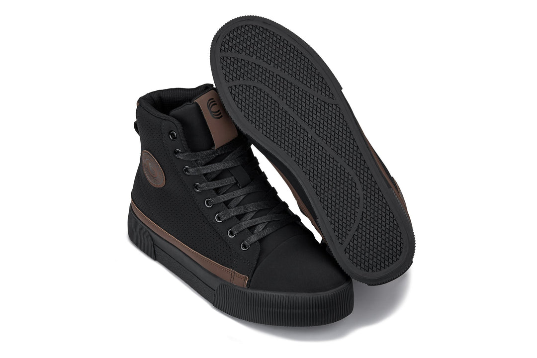 CALTO - S3422 - 2.4 Inches Taller (Black/Coffee Brown) - Cap Toe High Top Zip-Up Sneaker Boots
