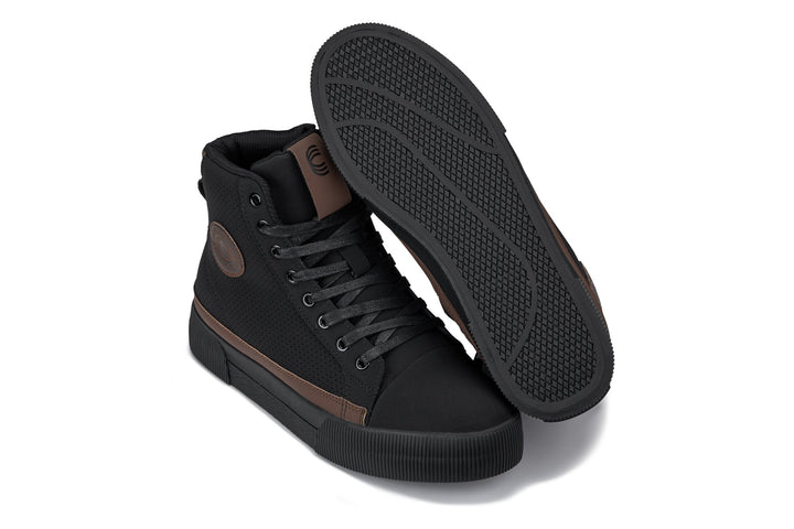CALTO - S3422 - 2.4 Inches Taller (Black/Coffee Brown) - Cap Toe High Top Zip-Up Sneaker Boots