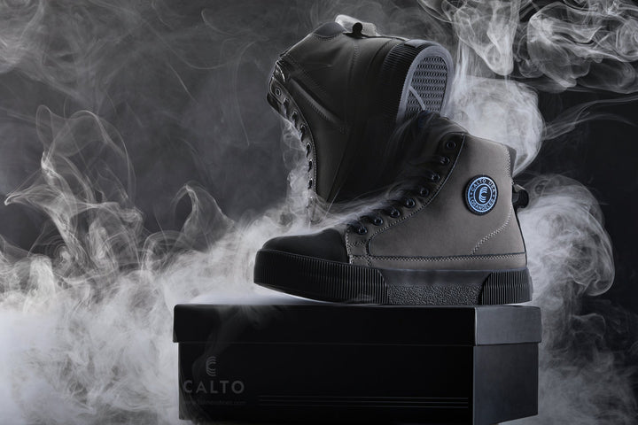 CALTO - S3423 - 2.4 Inches Taller (Grey) - Cap Toe High Top Zip-Up Sneaker Boots