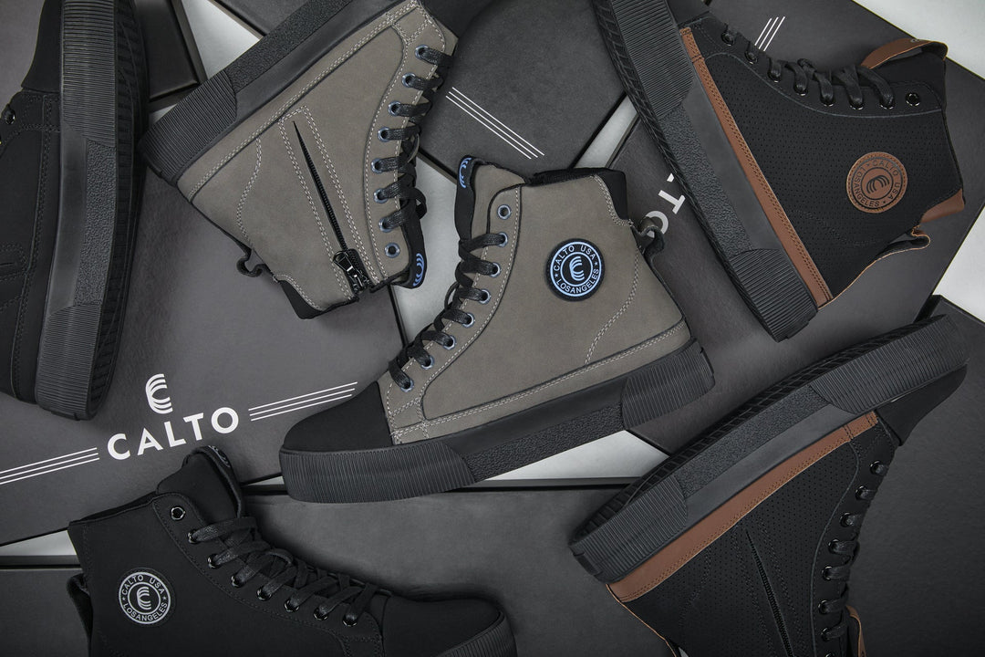 CALTO - S3422 - 2.4 Inches Taller (Black/Coffee Brown) - Cap Toe High Top Zip-Up Sneaker Boots