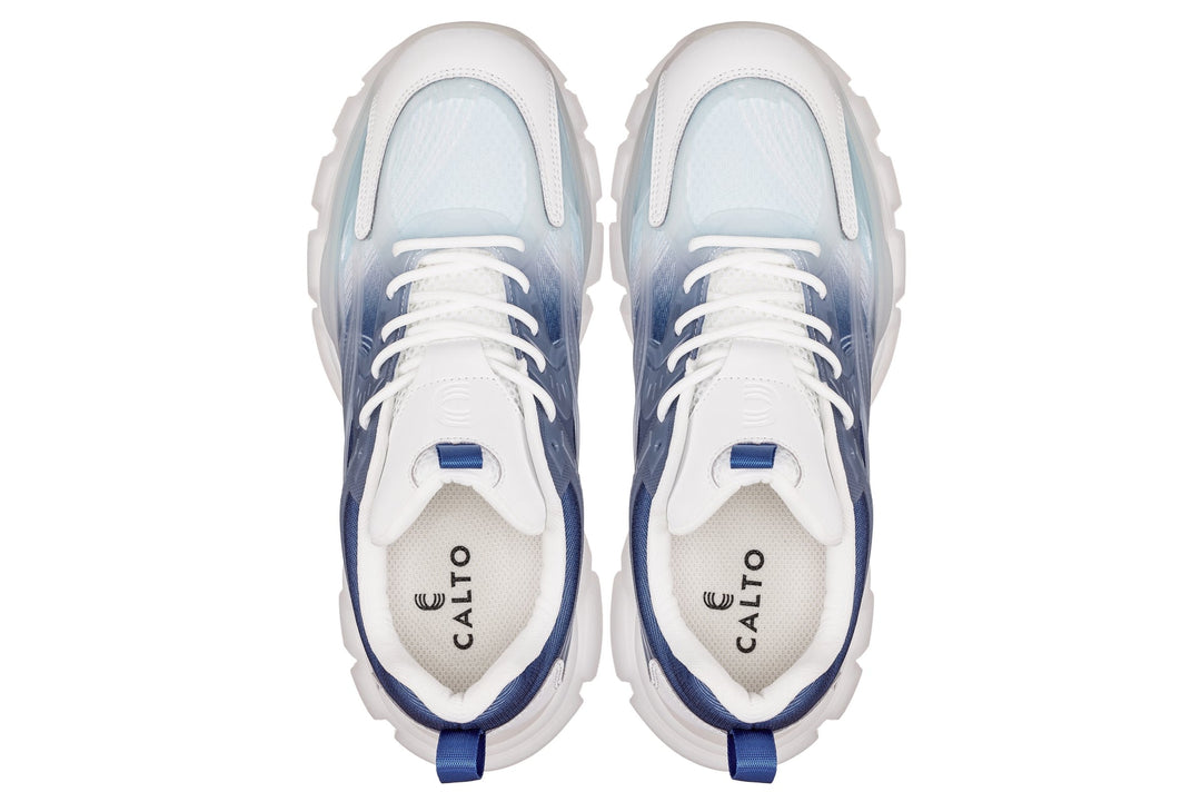 CALTO - S3861 - 2.6 Inches Taller (White/Navy) - Chunky Sole Sporty Sneakers