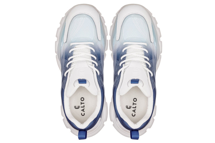 CALTO - S3861 - 2.6 Inches Taller (White/Navy) - Chunky Sole Sporty Sneakers