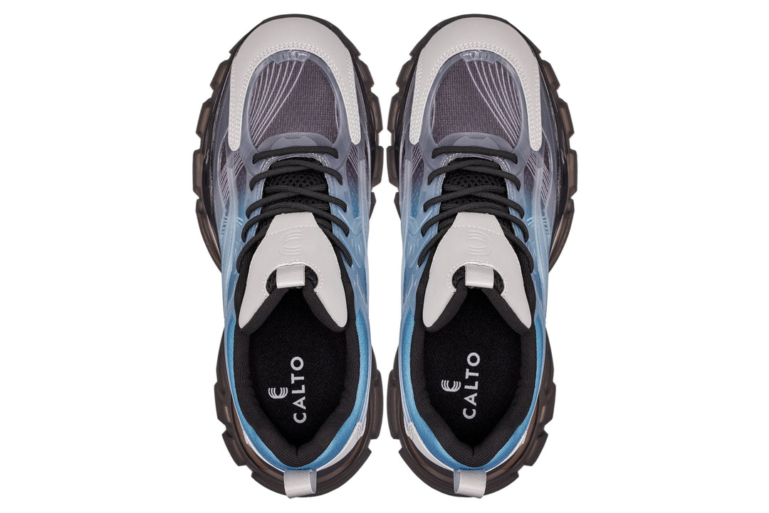 CALTO - S3862 - 2.6 Inches Taller (Grey/Blue) - Chunky Sole Sporty Sneakers
