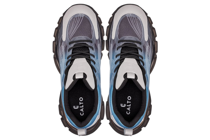 CALTO - S3862 - 2.6 Inches Taller (Grey/Blue) - Chunky Sole Sporty Sneakers