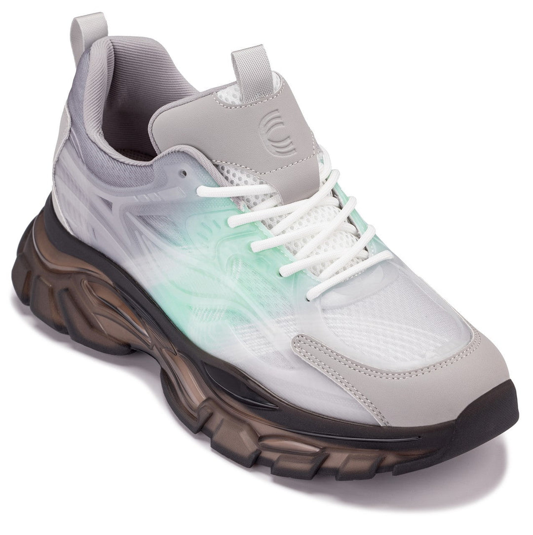 CALTO - S3863 - 2.6 Inches Taller (Green/Grey) - Chunky Sole Sporty Sneakers