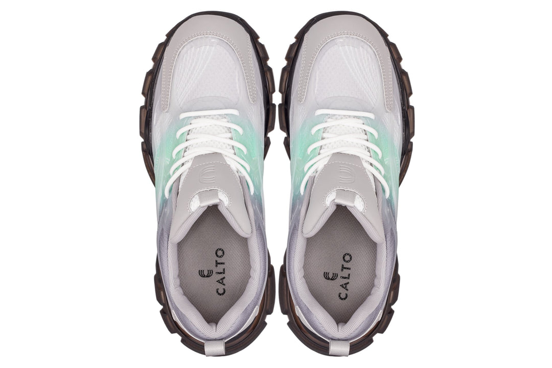 CALTO - S3863 - 2.6 Inches Taller (Green/Grey) - Chunky Sole Sporty Sneakers