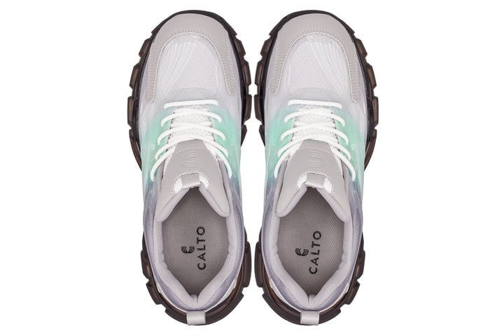 CALTO - S3863 - 2.6 Inches Taller (Green/Grey) - Chunky Sole Sporty Sneakers