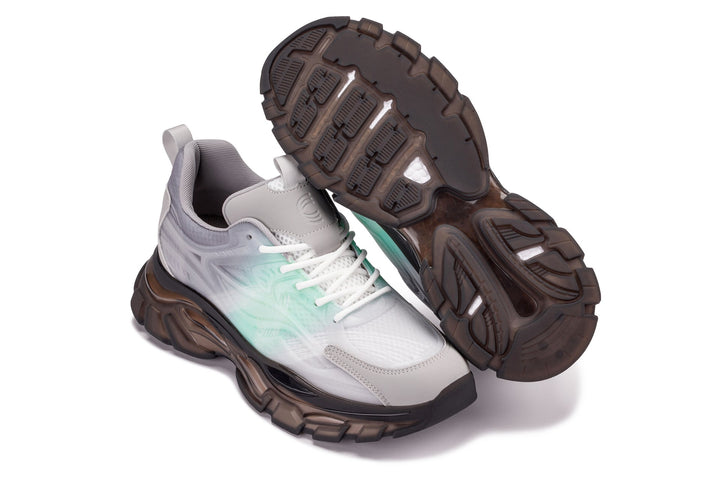 CALTO - S3863 - 2.6 Inches Taller (Green/Grey) - Chunky Sole Sporty Sneakers