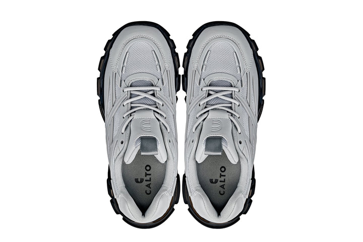 CALTO - S5281 - 2.6 Inches Taller (Cement/Translucent Onyx Sole) - Chunky Sole Sporty Sneakers