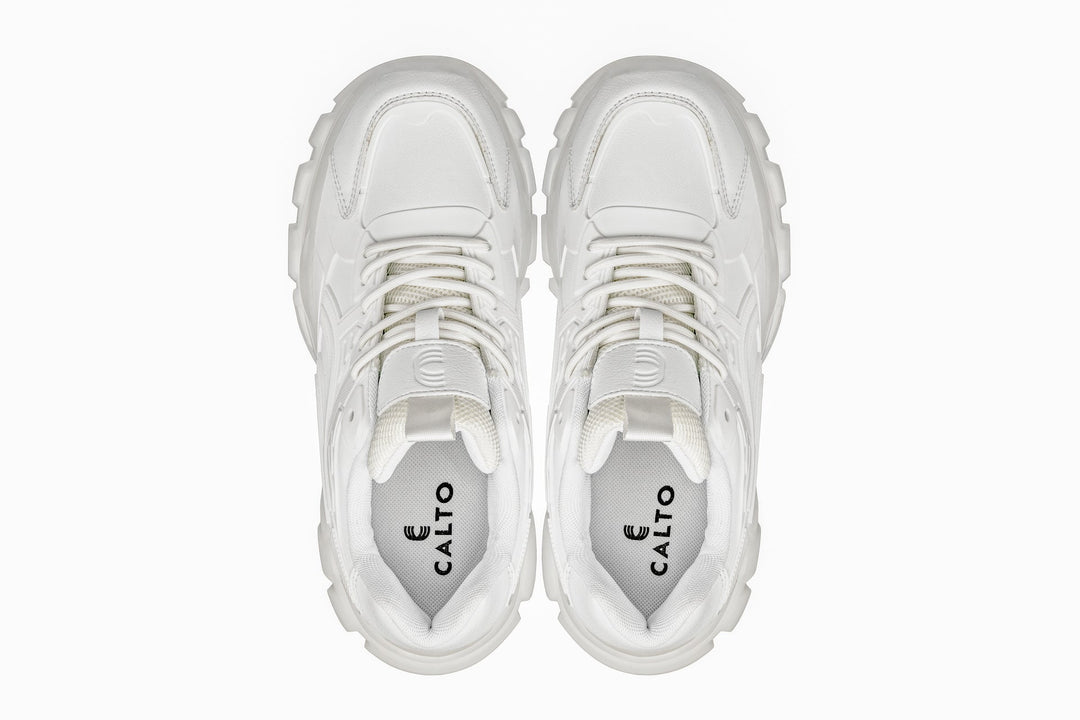 CALTO - S5285 - 2.6 Inches Taller (White/Translucent White Sole) - Chunky Sole Sporty Sneakers