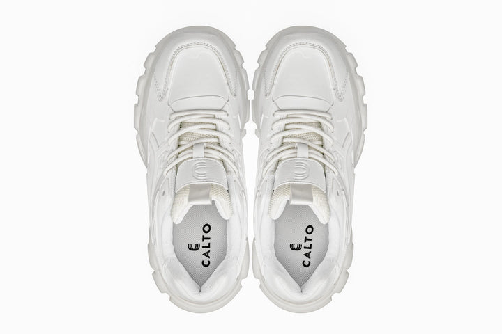 CALTO - S5285 - 2.6 Inches Taller (White/Translucent White Sole) - Chunky Sole Sporty Sneakers