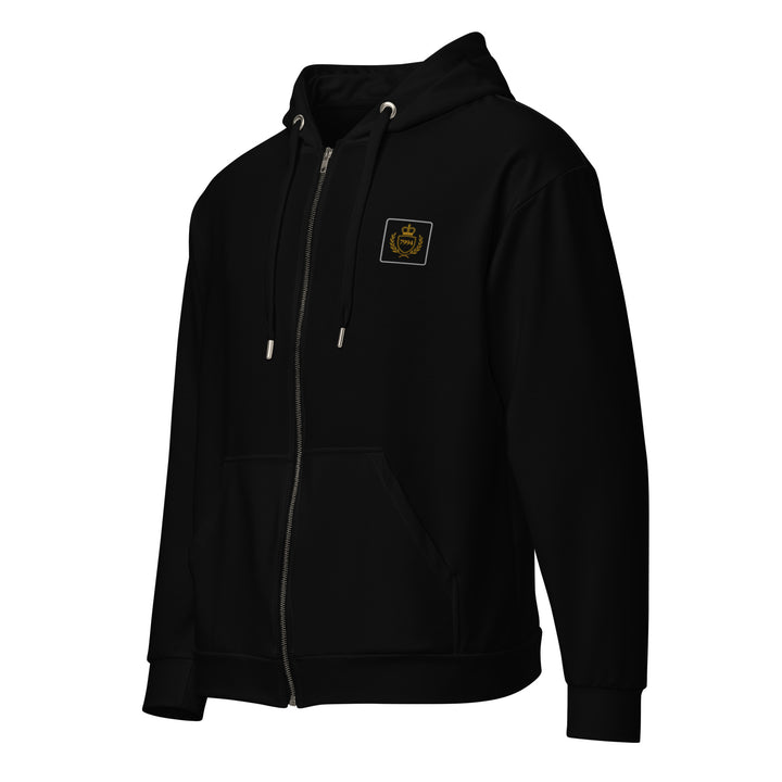 Angled front view of the black S7 Illuminatus limited-edition collector’s hoodie with S7 crest on the left chest