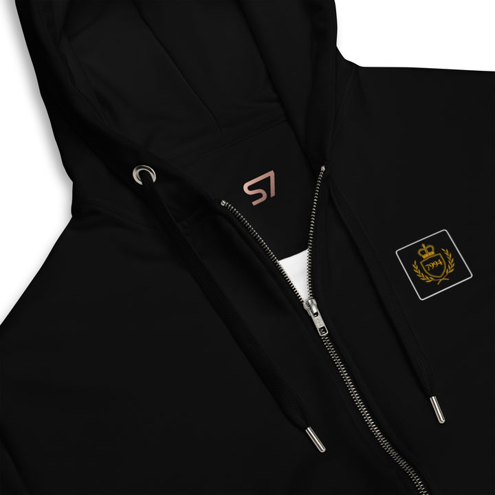 Flat-lay front view of the black S7 Illuminatus limited-edition collector’s hoodie with S7 crest