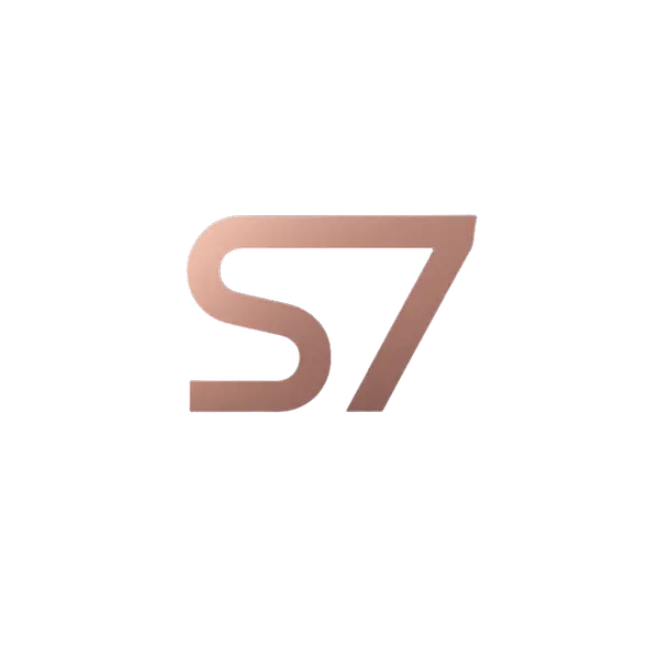 Logo with 's7' in rose gold on a white background