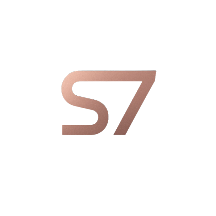 Logo with 's7' in rose gold on a white background