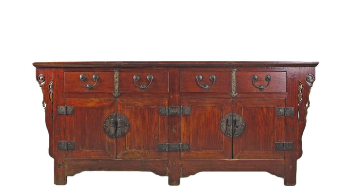 Deep Reddish Brown Antique Chinese Sideboard Buffet Cabinet