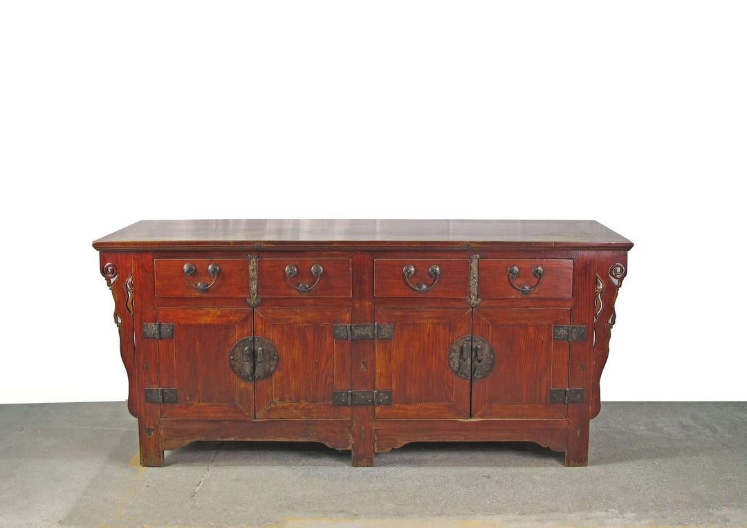 Deep Reddish Brown Antique Chinese Sideboard Buffet Cabinet