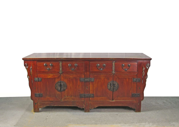 Deep Reddish Brown Antique Chinese Sideboard Buffet Cabinet