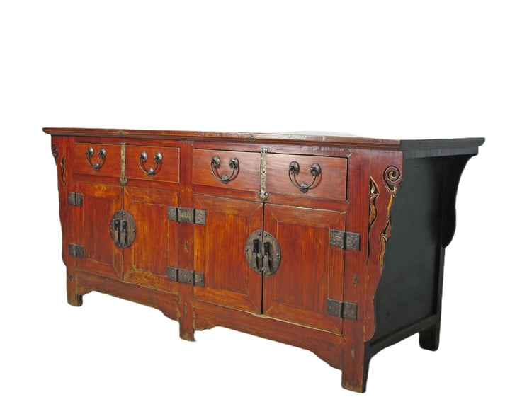 Deep Reddish Brown Antique Chinese Sideboard Buffet Cabinet