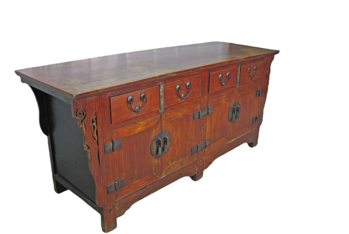 Deep Reddish Brown Antique Chinese Sideboard Buffet Cabinet