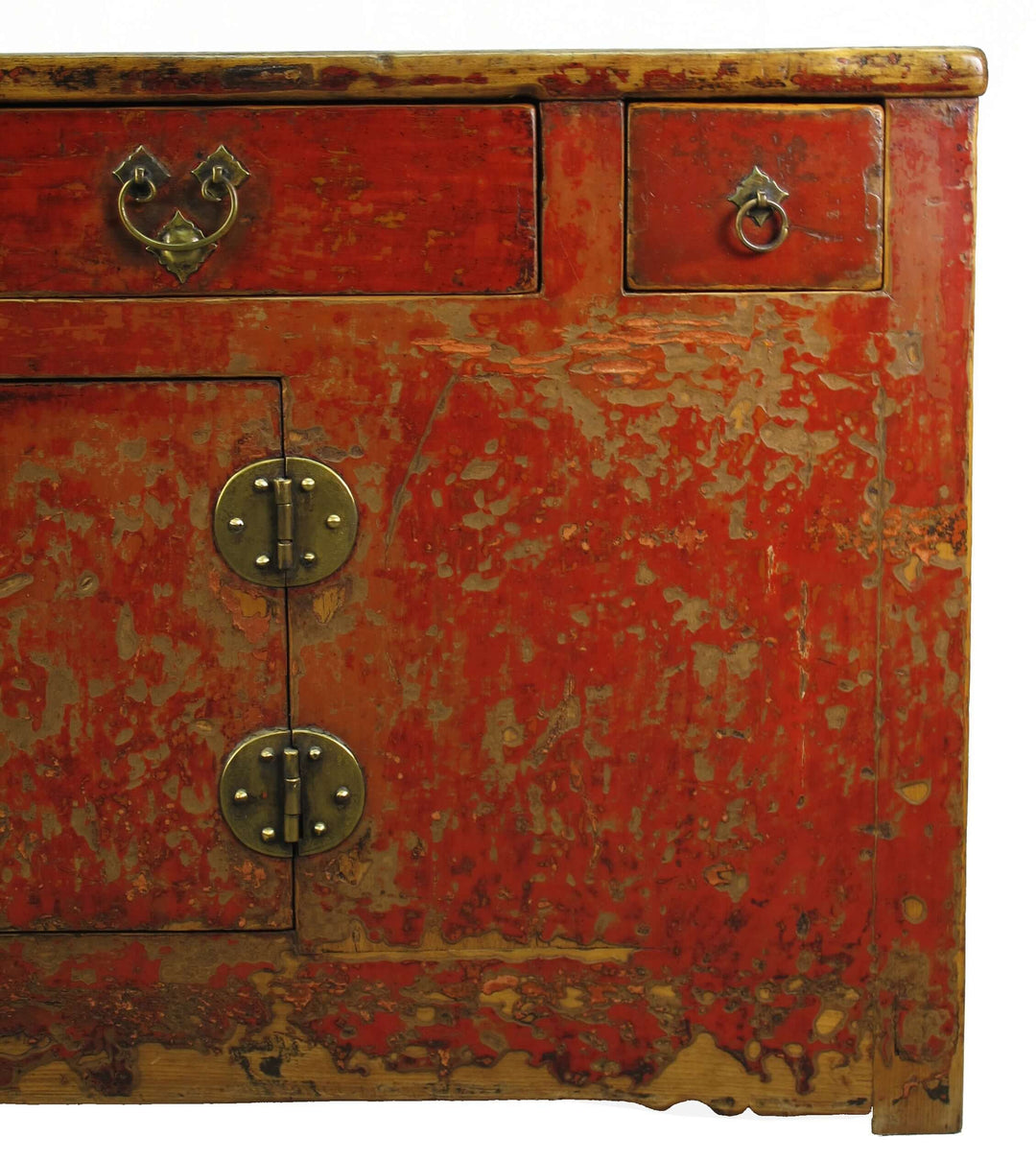 Four Drawer Antique Red Chinese Sideboard Cabinet