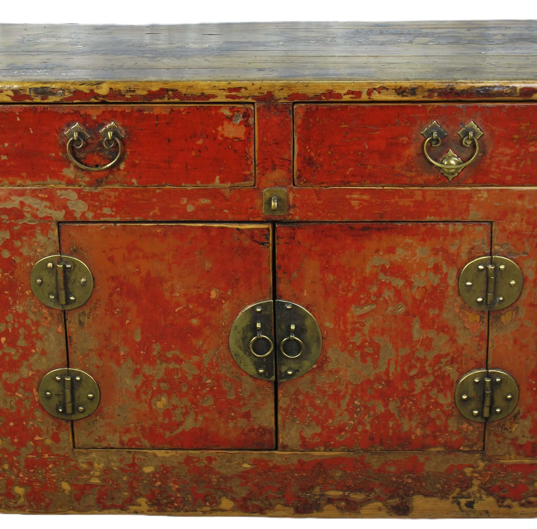 Four Drawer Antique Red Chinese Sideboard Cabinet