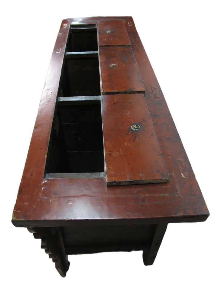 Hand Painted 78" Long Red Gansu Sideboard Cabinet