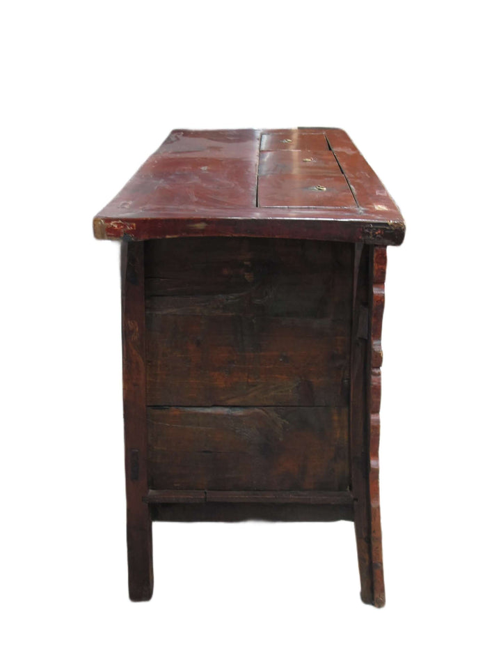 Hand Painted 78" Long Red Gansu Sideboard Cabinet