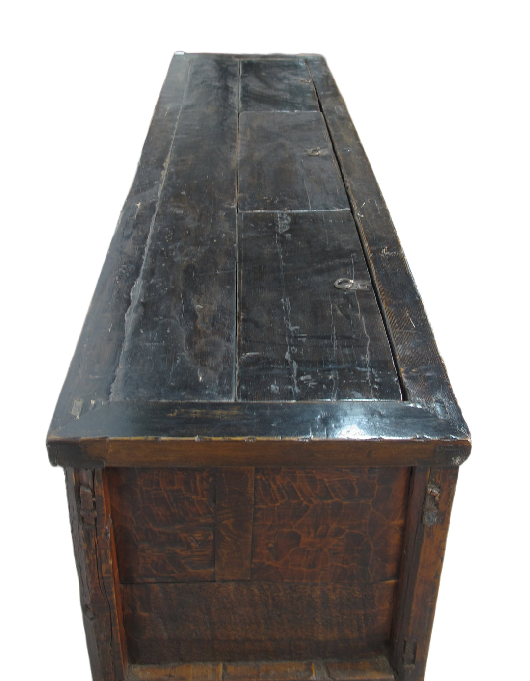 Vintage wooden cabinet with a dark finish on a white background