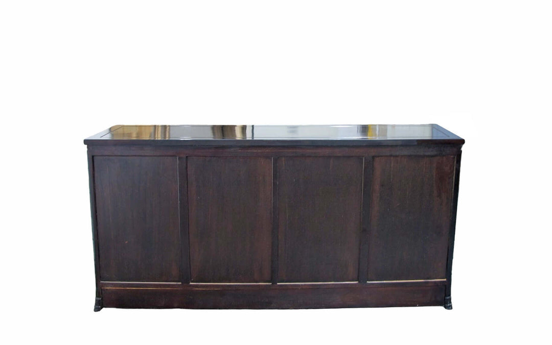Hand Crafted Dark Brown Sideboard Buffet with Carved Bamboo