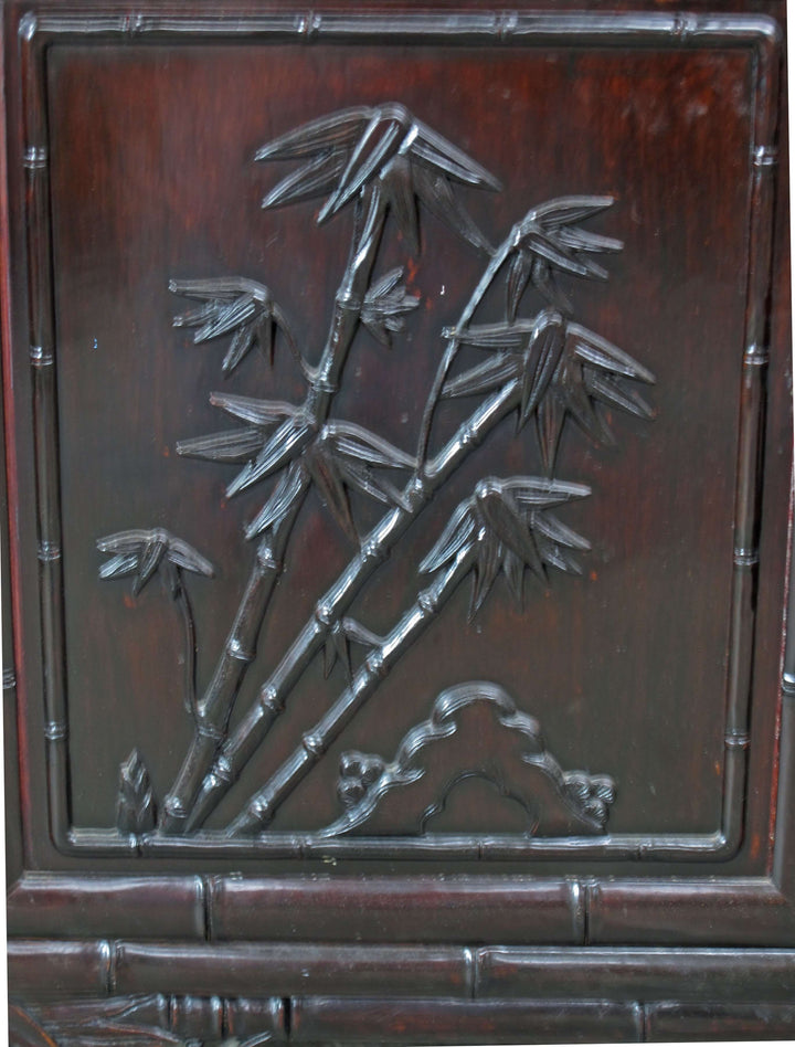 Hand Crafted Dark Brown Sideboard Buffet with Carved Bamboo