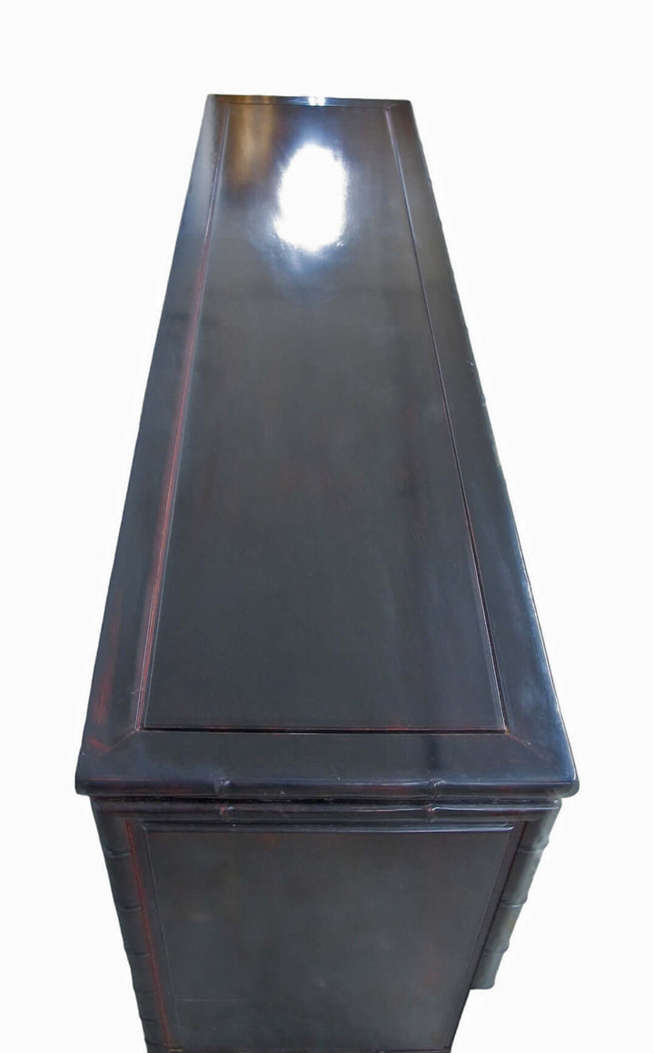 Hand Crafted Dark Brown Sideboard Buffet with Carved Bamboo