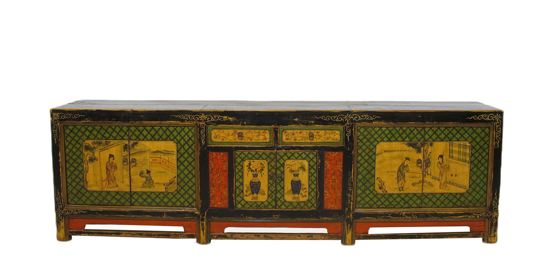 9 Feet Long Hand Painted Antique Asian Sideboard