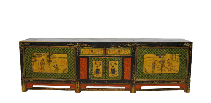 9 Feet Long Hand Painted Antique Asian Sideboard