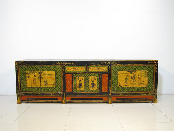 9 Feet Long Hand Painted Antique Asian Sideboard