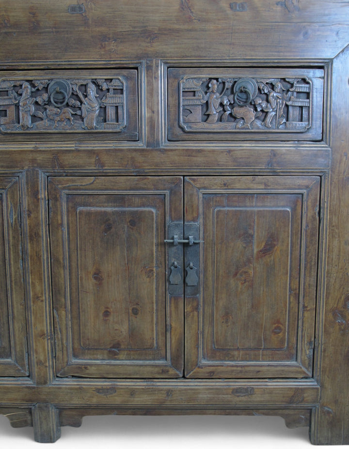 Hand Carved 5 Drawers Antique Chinese Buffet Sideboard