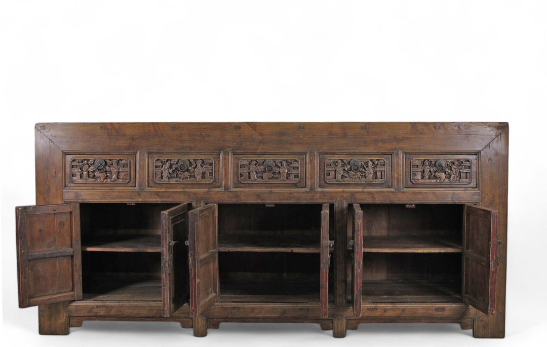 Hand Carved 5 Drawers Antique Chinese Buffet Sideboard