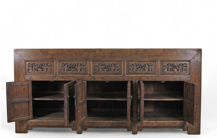 Hand Carved 5 Drawers Antique Chinese Buffet Sideboard