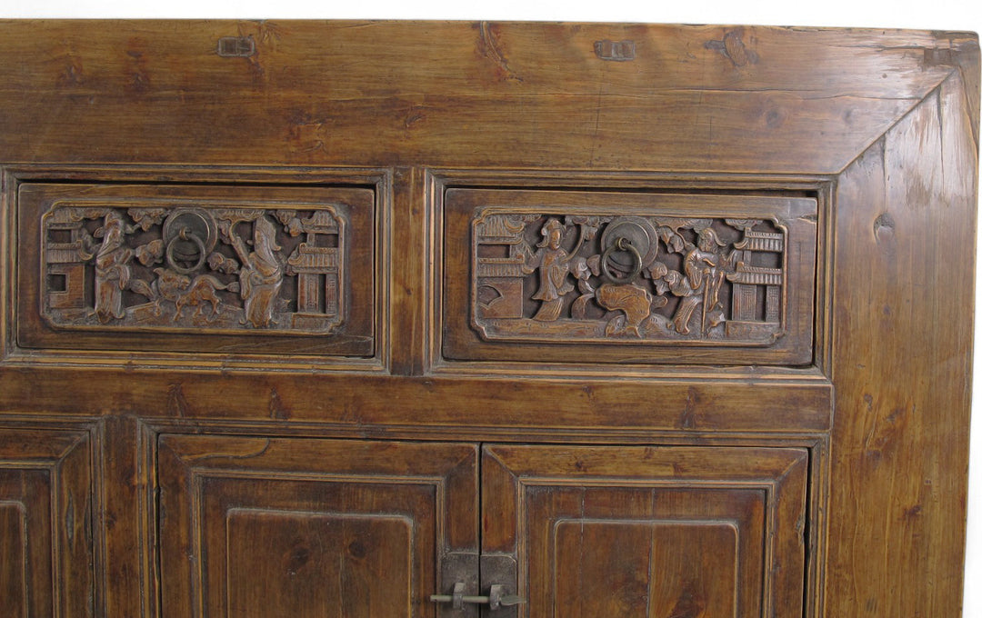 Hand Carved 5 Drawers Antique Chinese Buffet Sideboard