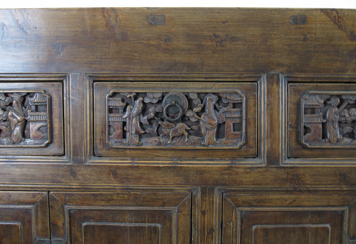 Hand Carved 5 Drawers Antique Chinese Buffet Sideboard