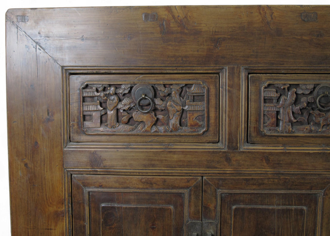 Hand Carved 5 Drawers Antique Chinese Buffet Sideboard