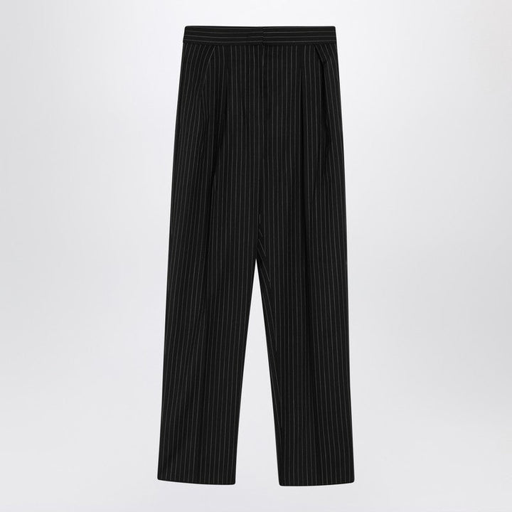 Max Mara Black Pinstriped Wool Trousers Women